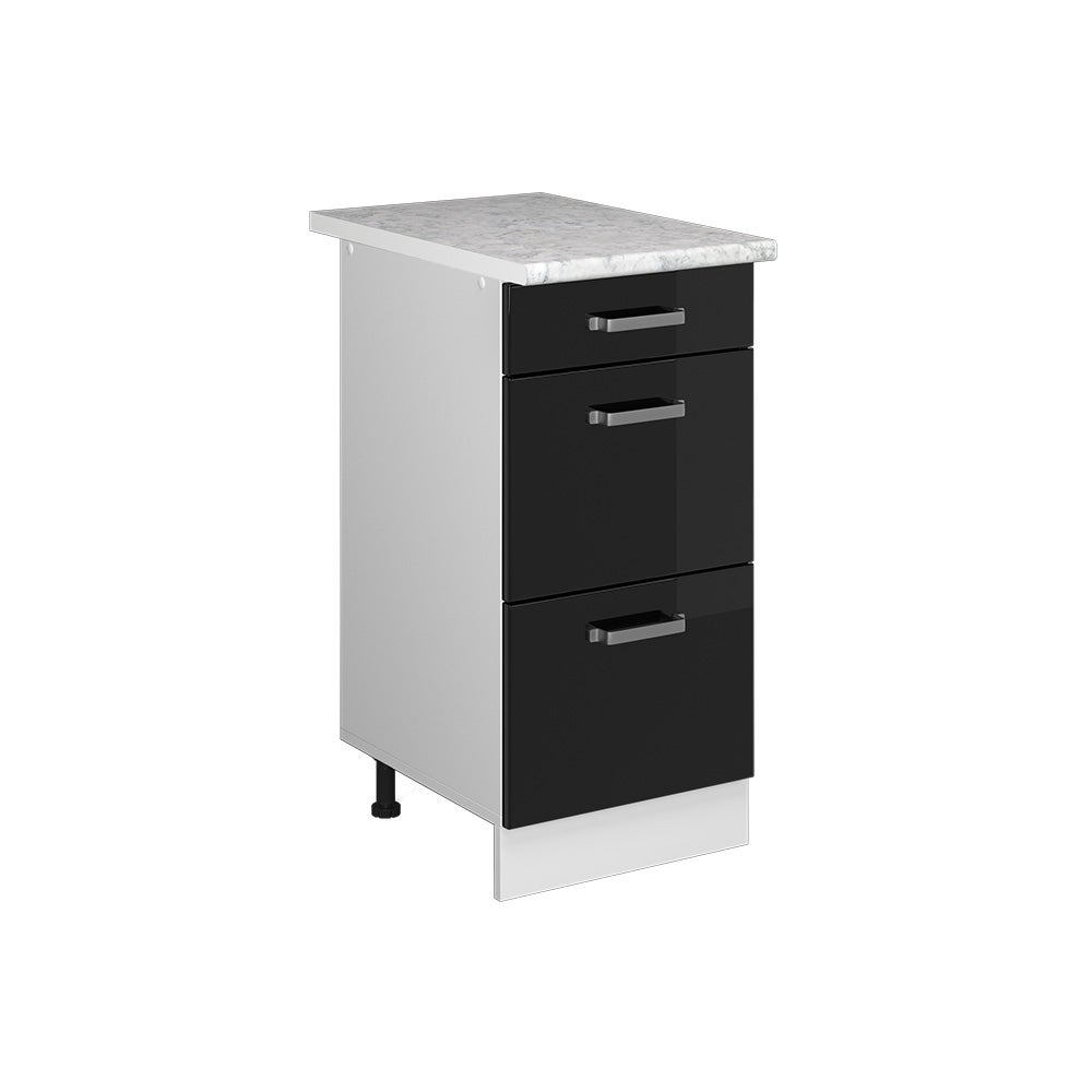 Vicco Szafka dolna do kuchni R-Line, Czarny wysoki połysk, 40 cm z szufladami BR Marmur