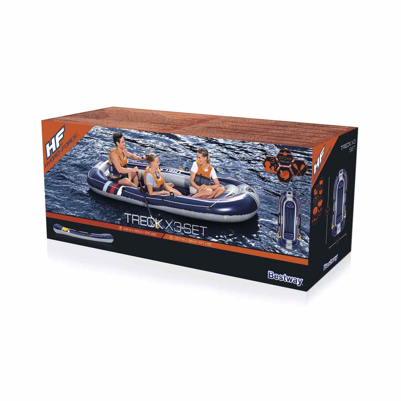Bateau pneumatique Bestway Hydro-Force™ Treck x 3 de 307x 126 x 39 cm avec une capacité maximale de 270 kg, comprend 2 rames de 124 cm - 6