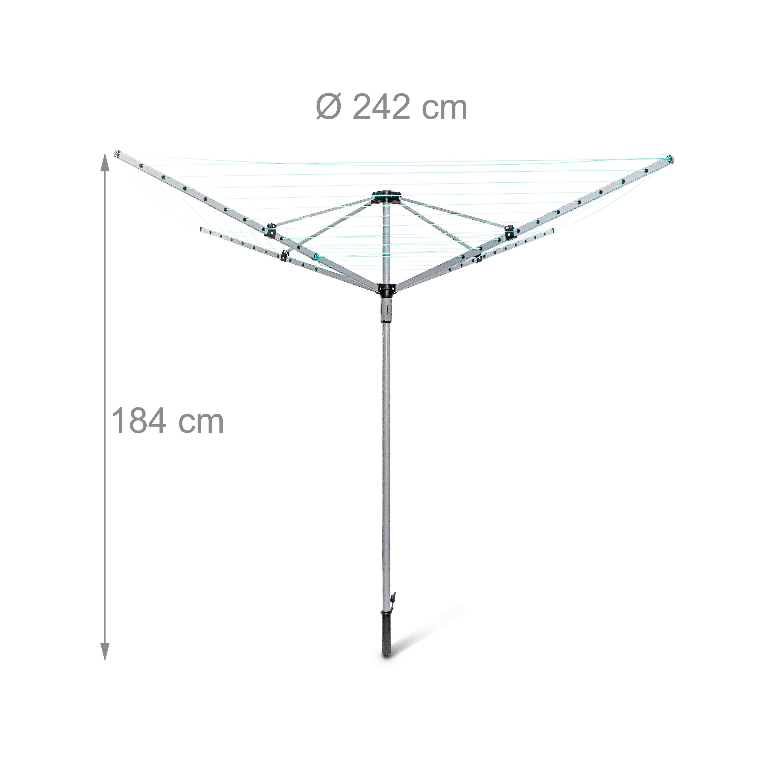 Sèche-linge parapluie Corde de 49 m 4 côtés Piquet de sol très stable Séchoir, gris, Relaxdays - 4