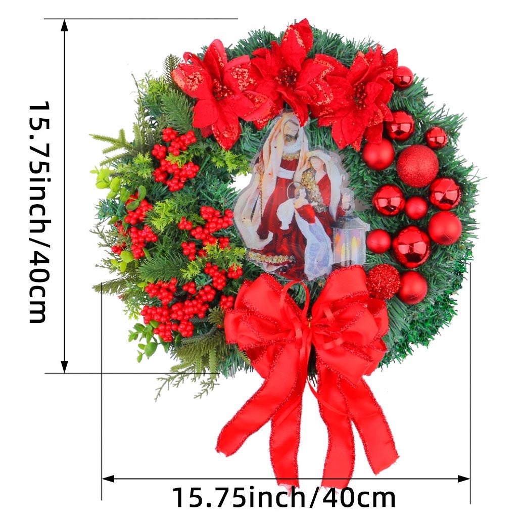 Grinalda de Natal para presépio de 40 cm com luz LED, decorações de Natal, grinalda de Natal artificial, materiais para festas de Natal (vermelho) - 3