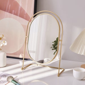 Specchio Da Trucco Ovale Bianco Con Perle – 17x22 Cm – Specchio Da Tavolo Vintage Con Supporto - 6