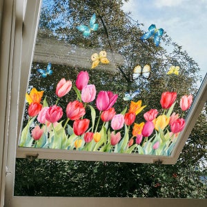 Autocollant Fenêtre Fleurs De Jardin - 60x30 Cm - Multicolore PVC - Décoration Moderne