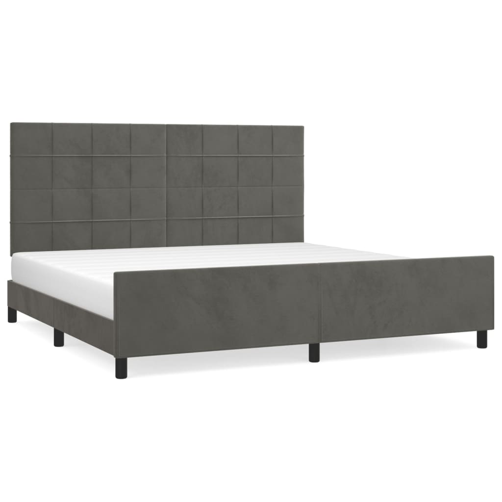 Cadre de lit sans matelas gris foncé 200 x 200 cm en velours - 2