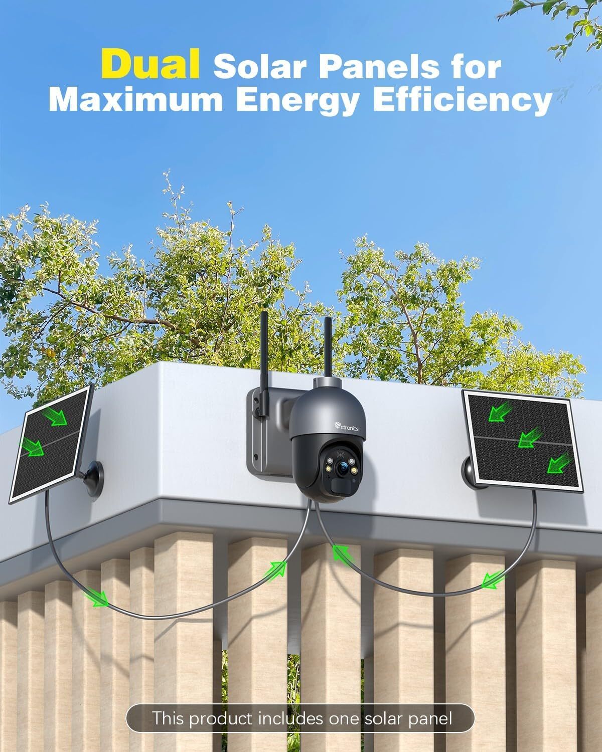 Caméra de surveillance sans fil Ctronics 5MP extérieure, panneau solaire 6W, alarme sonore et lumineuse, contrôle à distance via PC/téléphone, FTP - 8