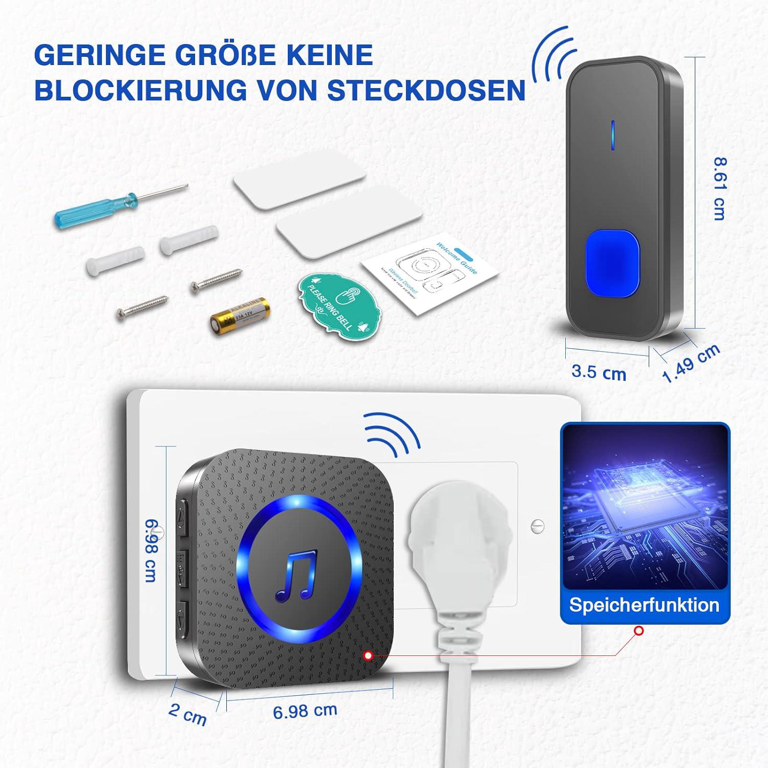 Sonnette sans Fil, 400M Sonnette de Porte IP55 Étanche Carillon Electronique, Kit de Carillon avec RéceptEUs Enfichables pour la Maison - 5
