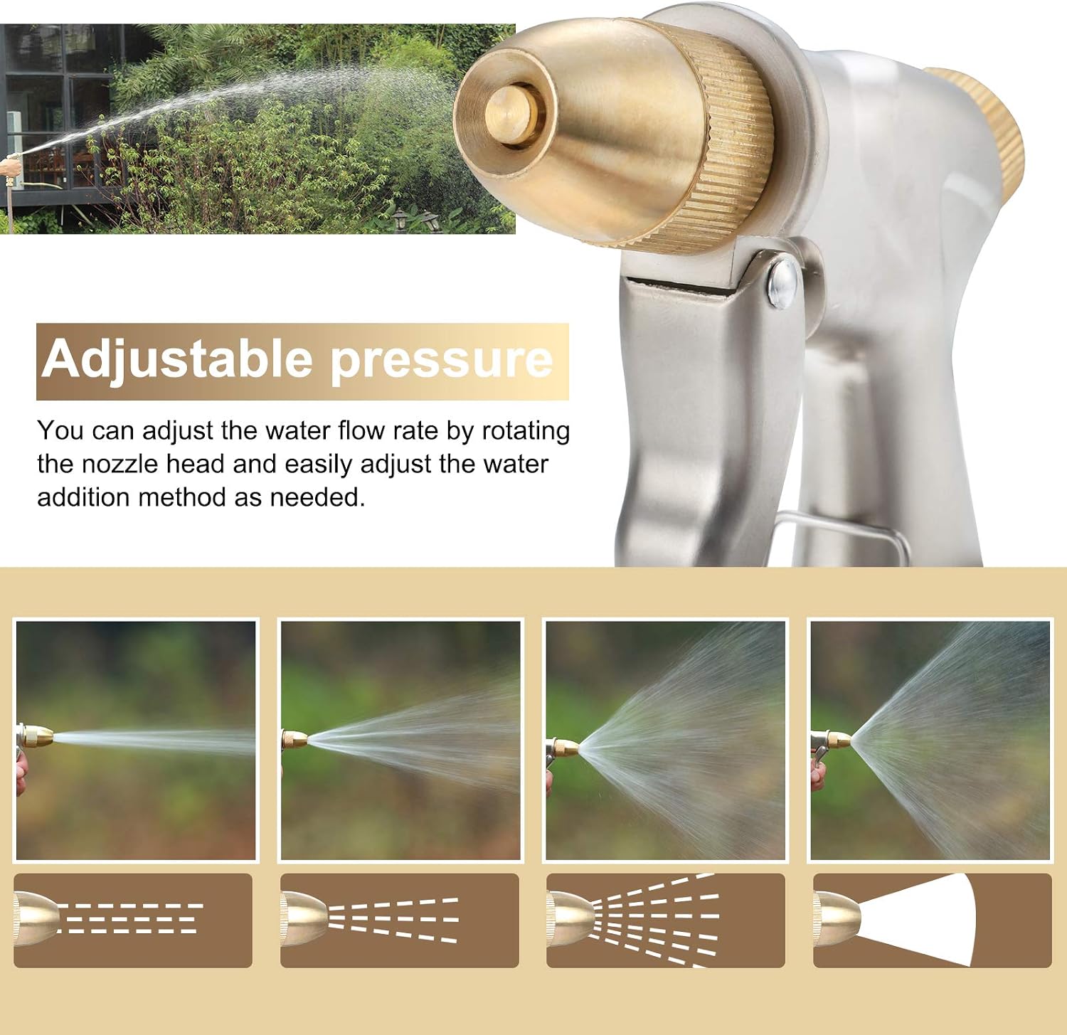 Garden Hose Spray Gun with Brass Nozzle, High Pressure Zinc Alloy for ...