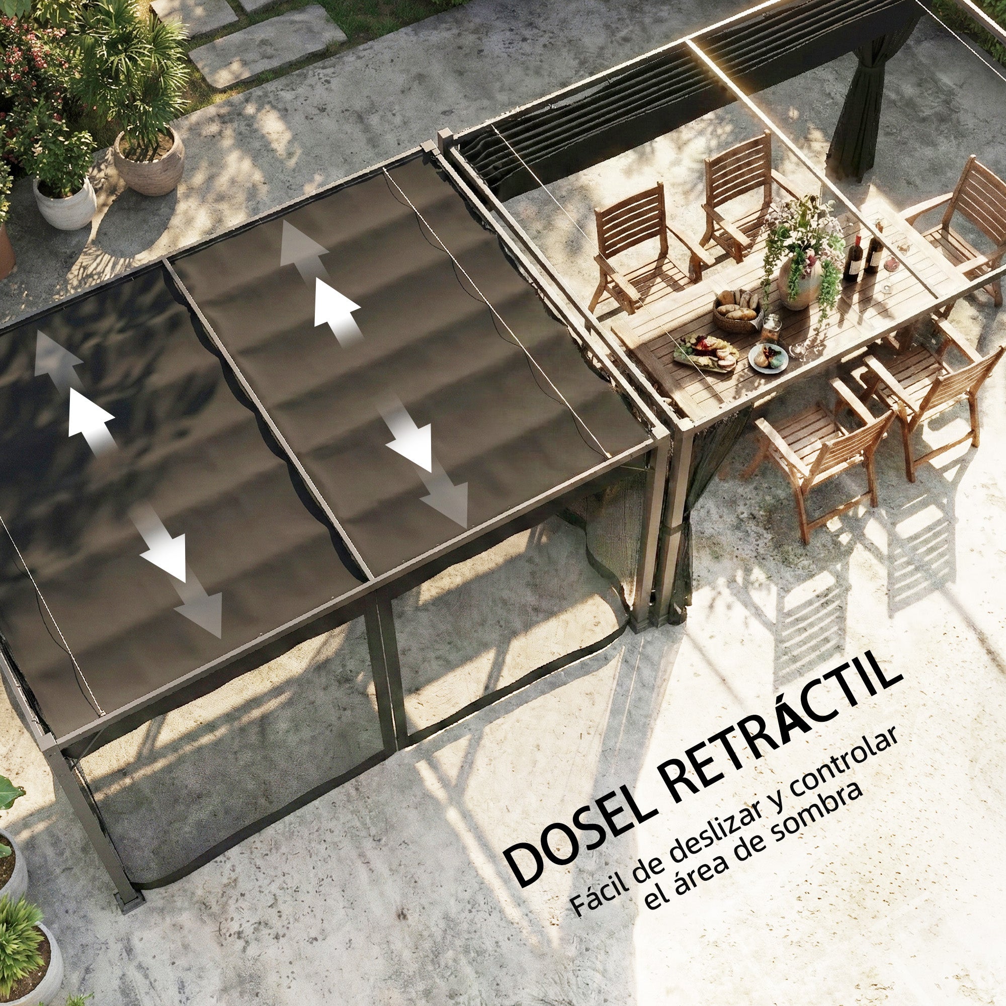 Pérgola Outsunny Aluminio, Poliéster Gris Oscuro 397x297x225 cm - 4