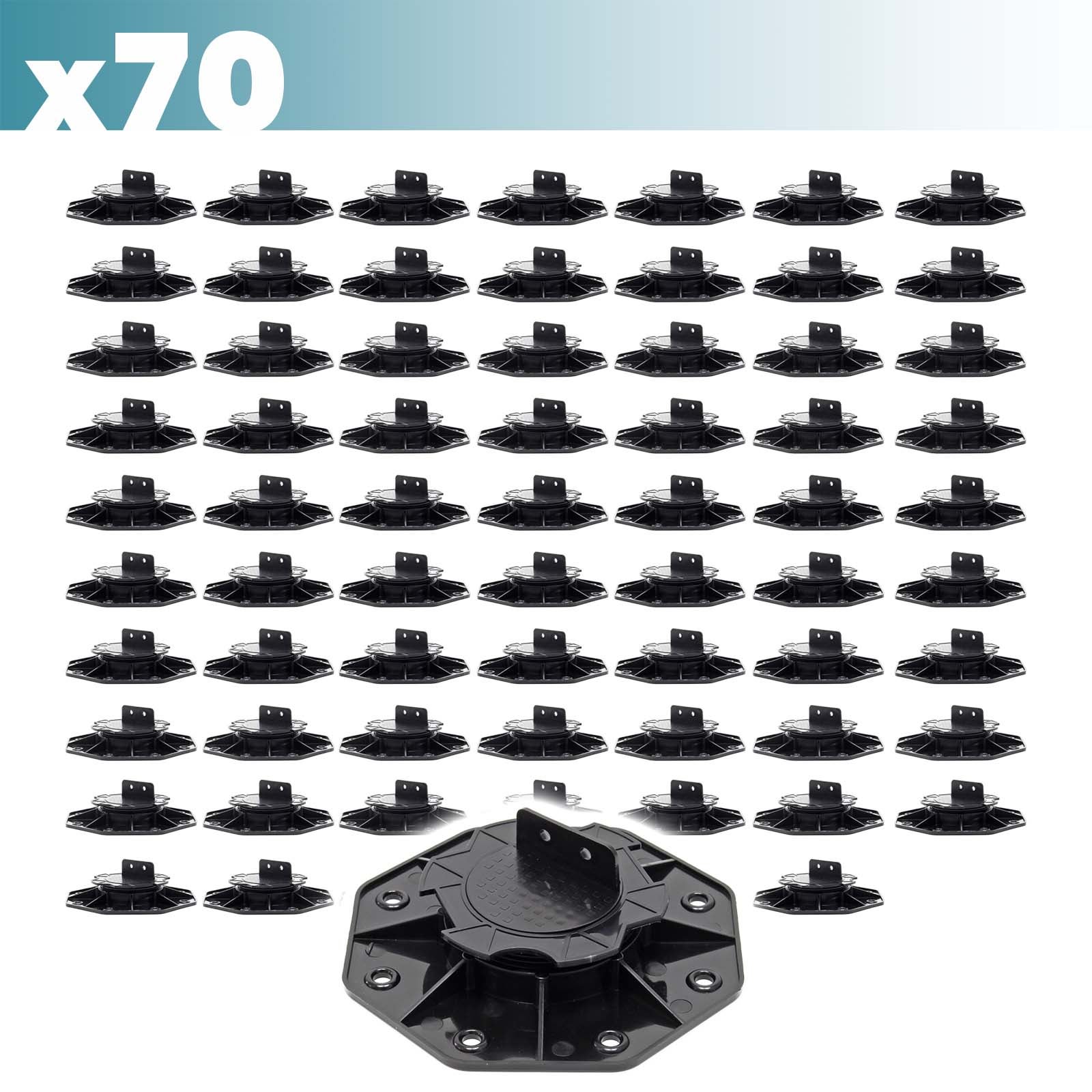 Lot de 70x Plots de terrasse – Charge 2700 kg – Hauteur réglable 18-25 mm – en PP – Pieds de support pour Lames Dalles XPOtool - 2