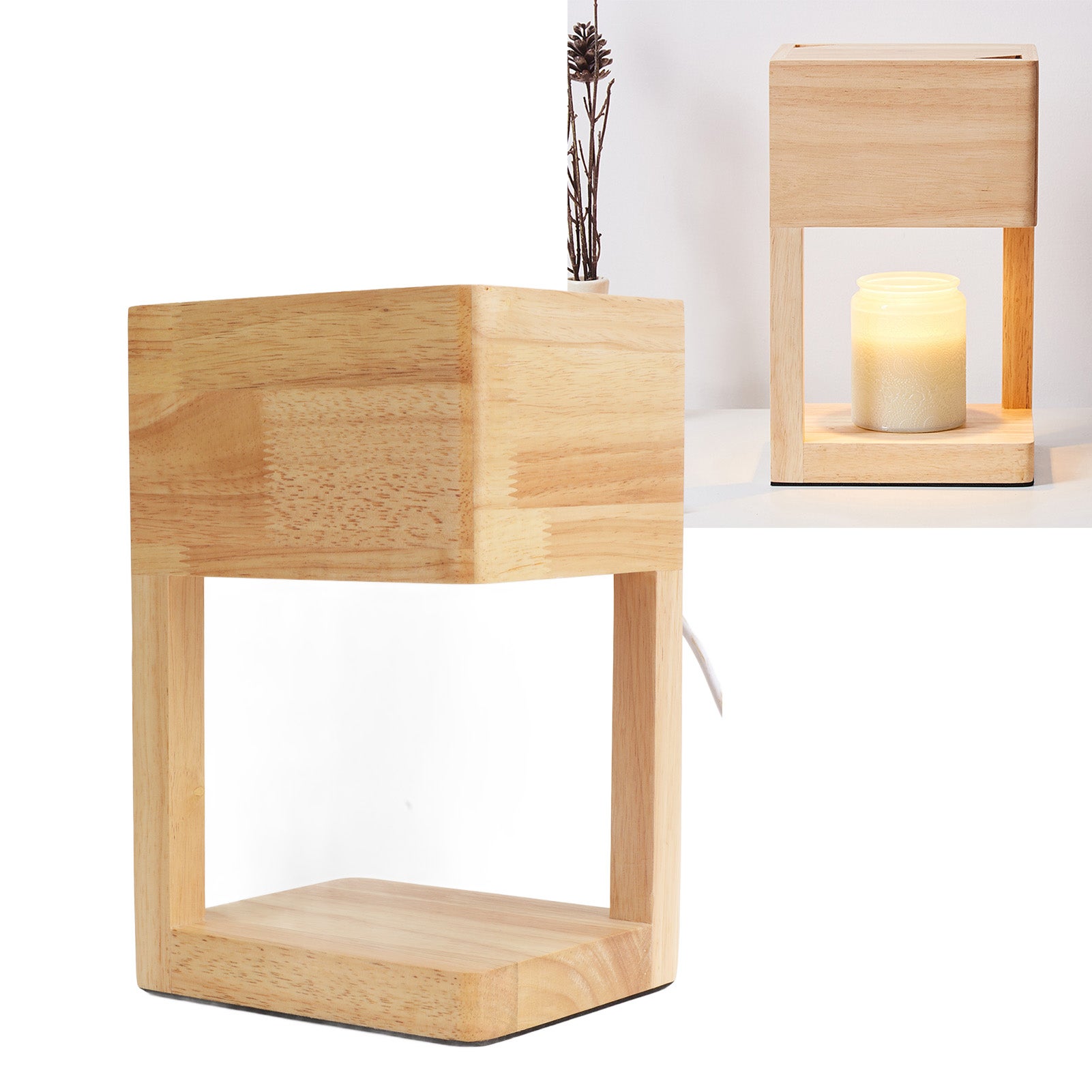 Lampe Chauffante Pour Bougies Parfumées - Réglable En Intensité - Design Bois, Métal Et Verre - Sans Flamme, Sans Fumée