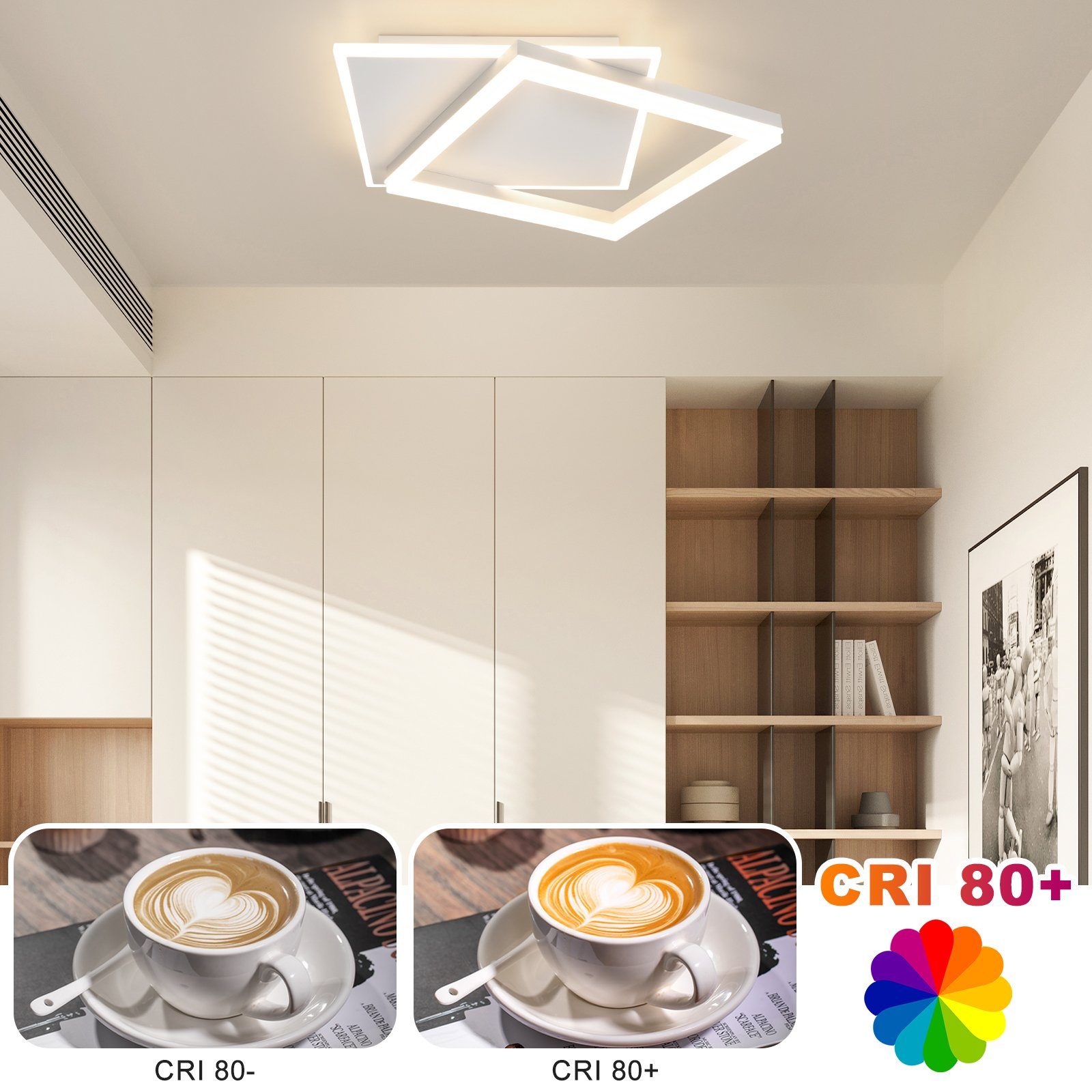 NETTLIFE Plafoniera LED Soggiorno Camera da letto Lampada dimmerabile con telecomando 42W Design moderno quadrato Acrilico bianco per cucina - 5