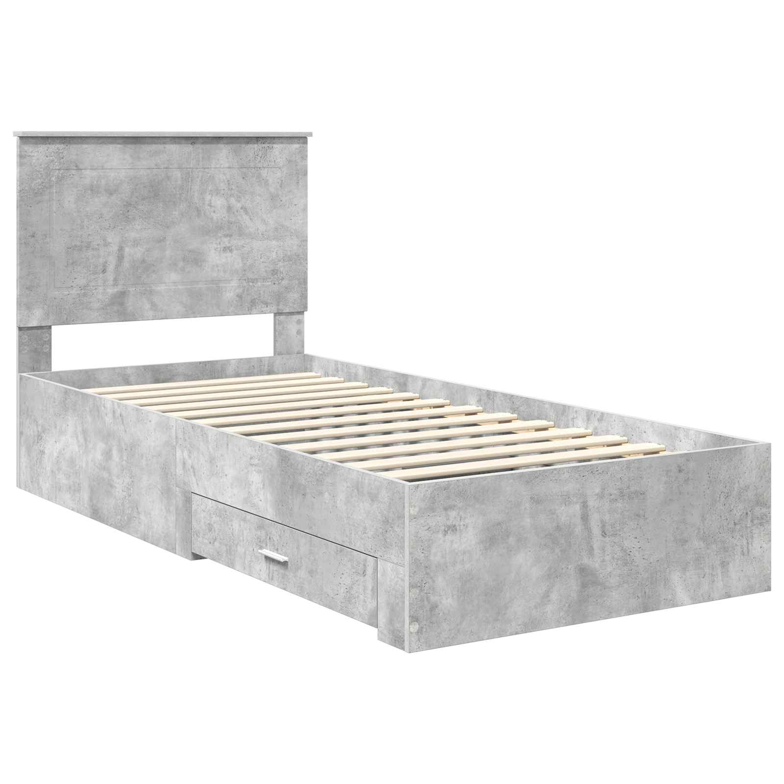 Cadre de lit en panneau de bois, gris béton et argent, pour la chambre, 75 × 190 cm - 4