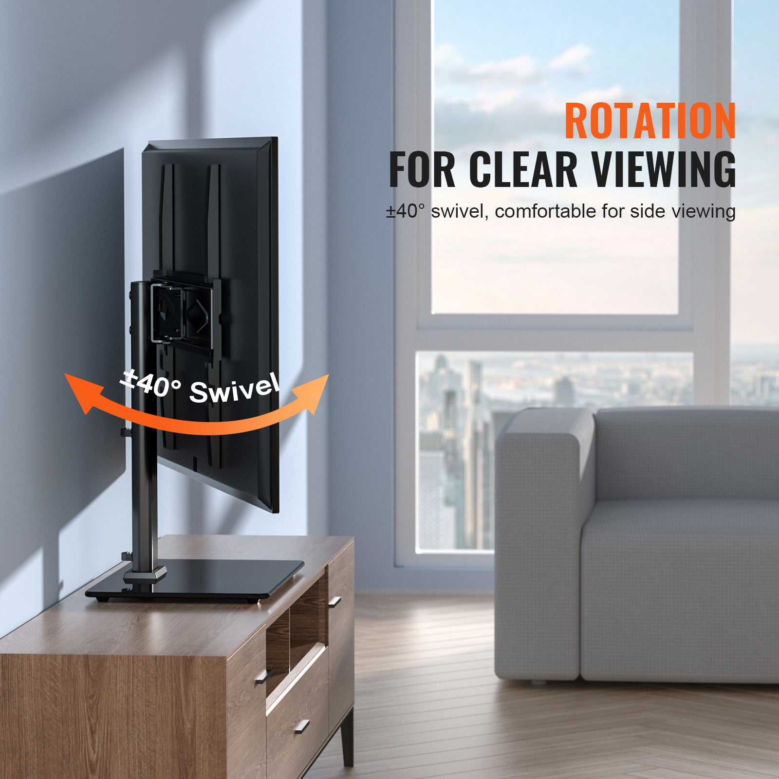 Support TV sur Pied VEVOR pour Televisions de 32 a 55 pouces Meuble TV sur Pied Pivotant a ± 40° Hauteur Reglable 61,5-67 cm Pied TV Universel Chargea - 4