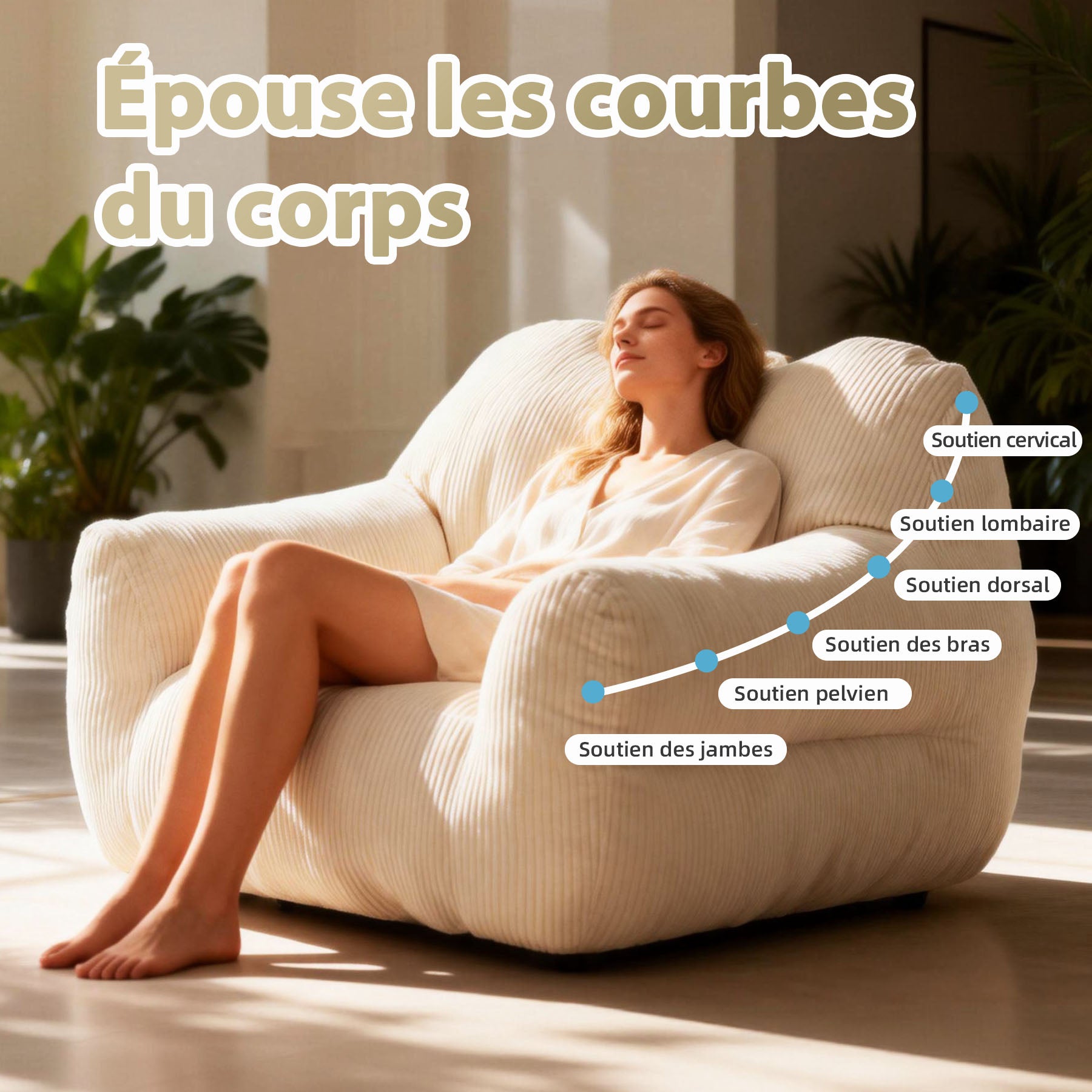 Canapé pouf carré HOMEMIYN en velours côtelé, fauteuil lounge avec dossier et accoudoirs, 118x110x86 cm, pour salon et chambre - 7