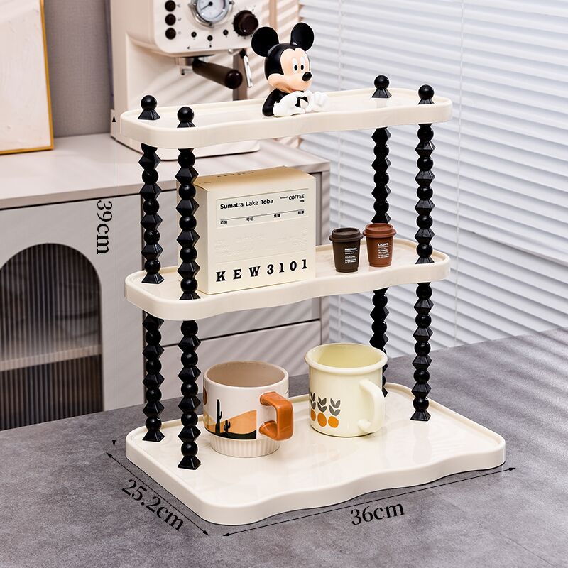 Étagère de bureau 3 niveaux blanc et noir pour mugs et cosmétiques - 4