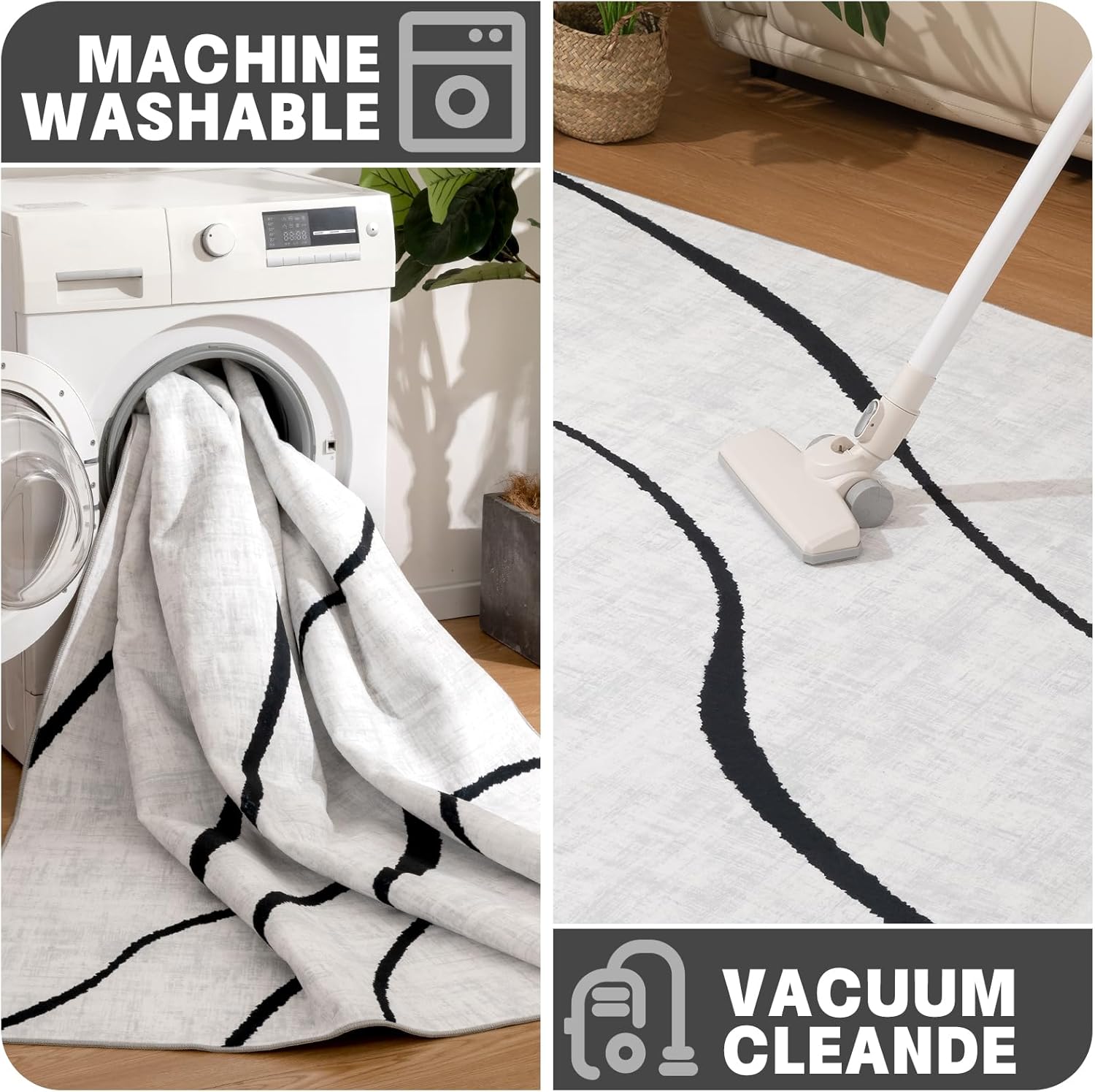 Tapis à motifs géométriques 120*200 cm - tapis lavable pour salon et chambre, grand tapis moderne ultra-fin antidérapant, décoration d'intérieur - 4