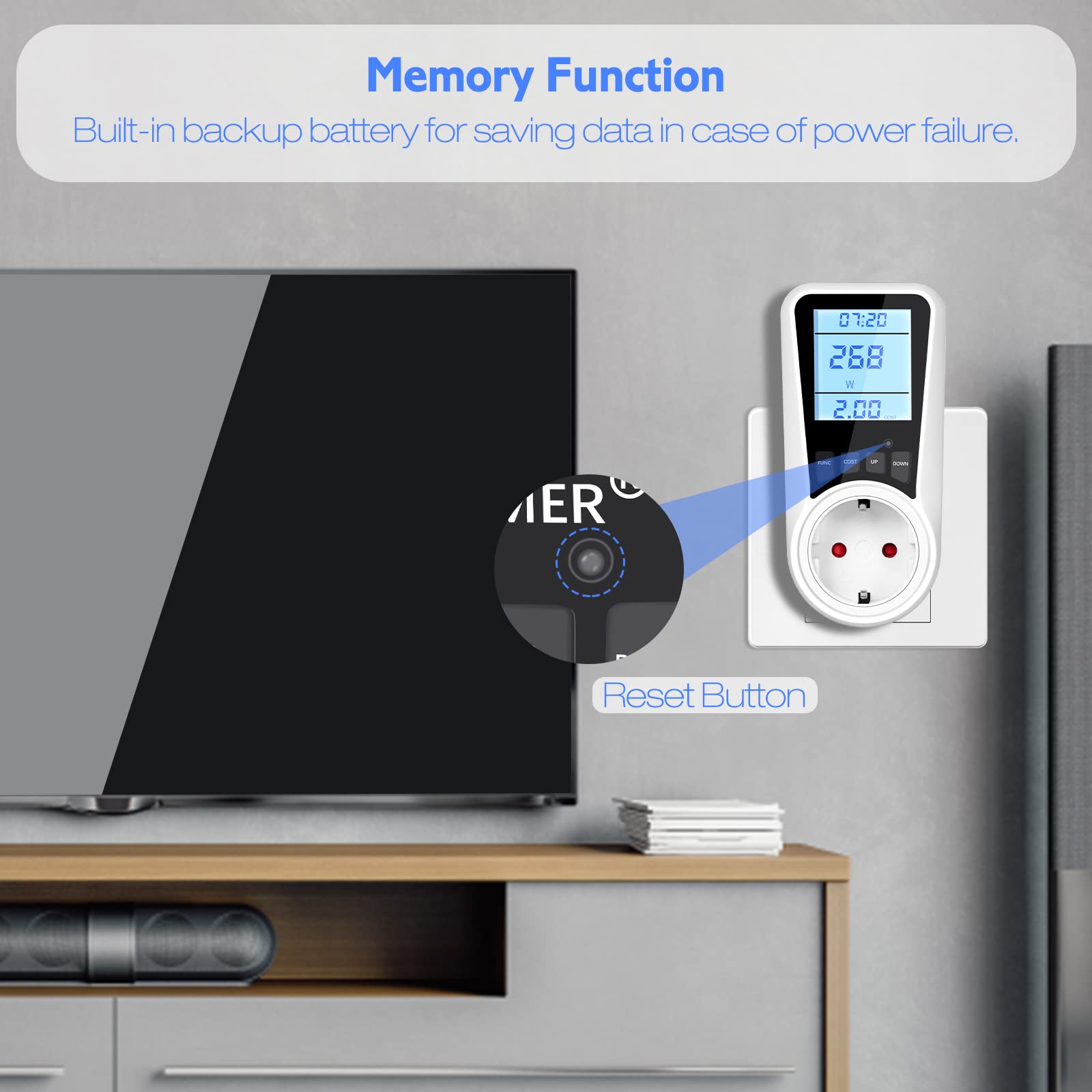 Wattmètre Prise Compteur d'Énergie,Consommation avec 7 Modes Surveillance,Prise Consommation Electrique pour Écran LCD Rétroéclairé - 4