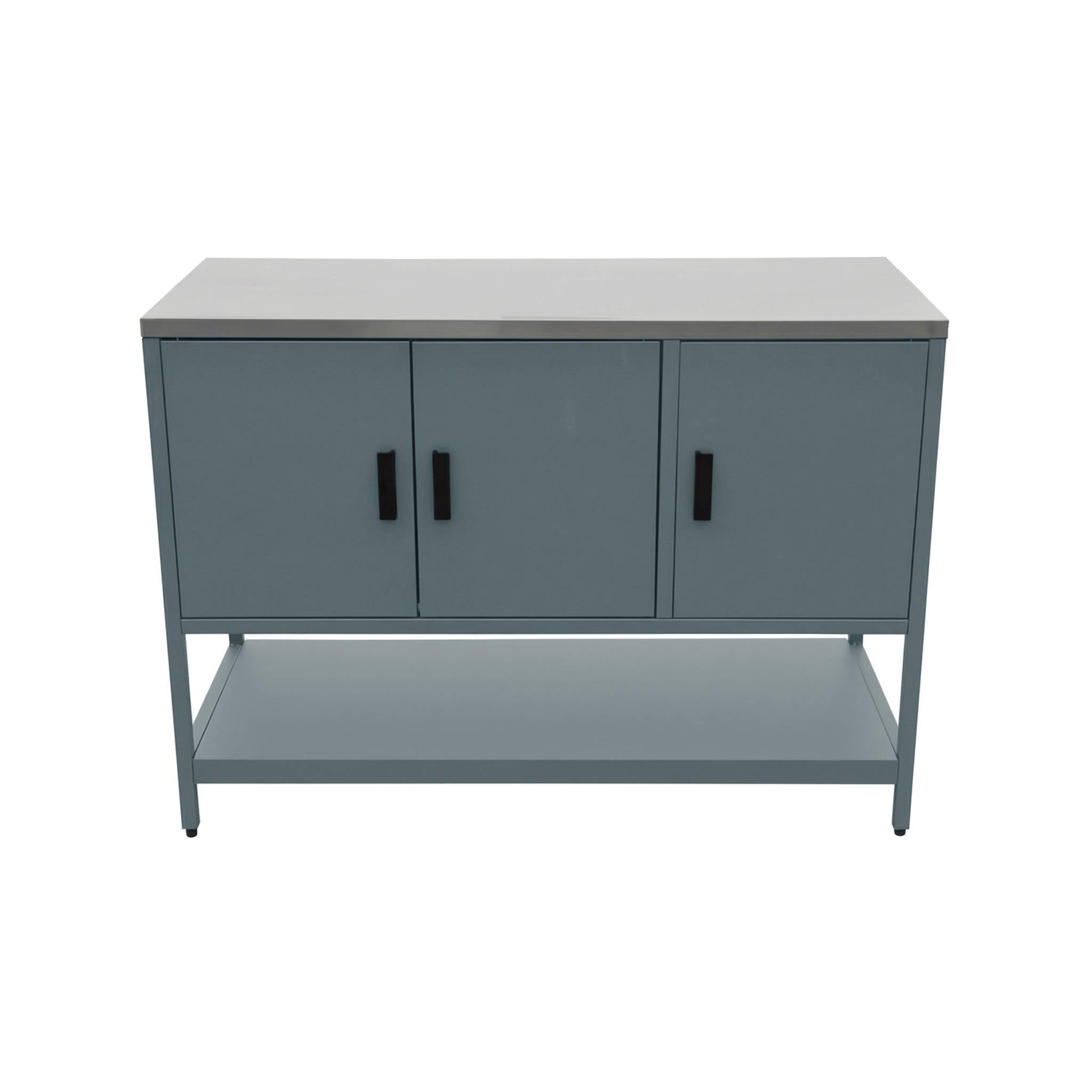 Módulo de ilha para cozinha exterior em aço com 3 portas e 1 prateleira, 120cm, Naxos, Azul cinza, 120x49x87.5 cm - 2