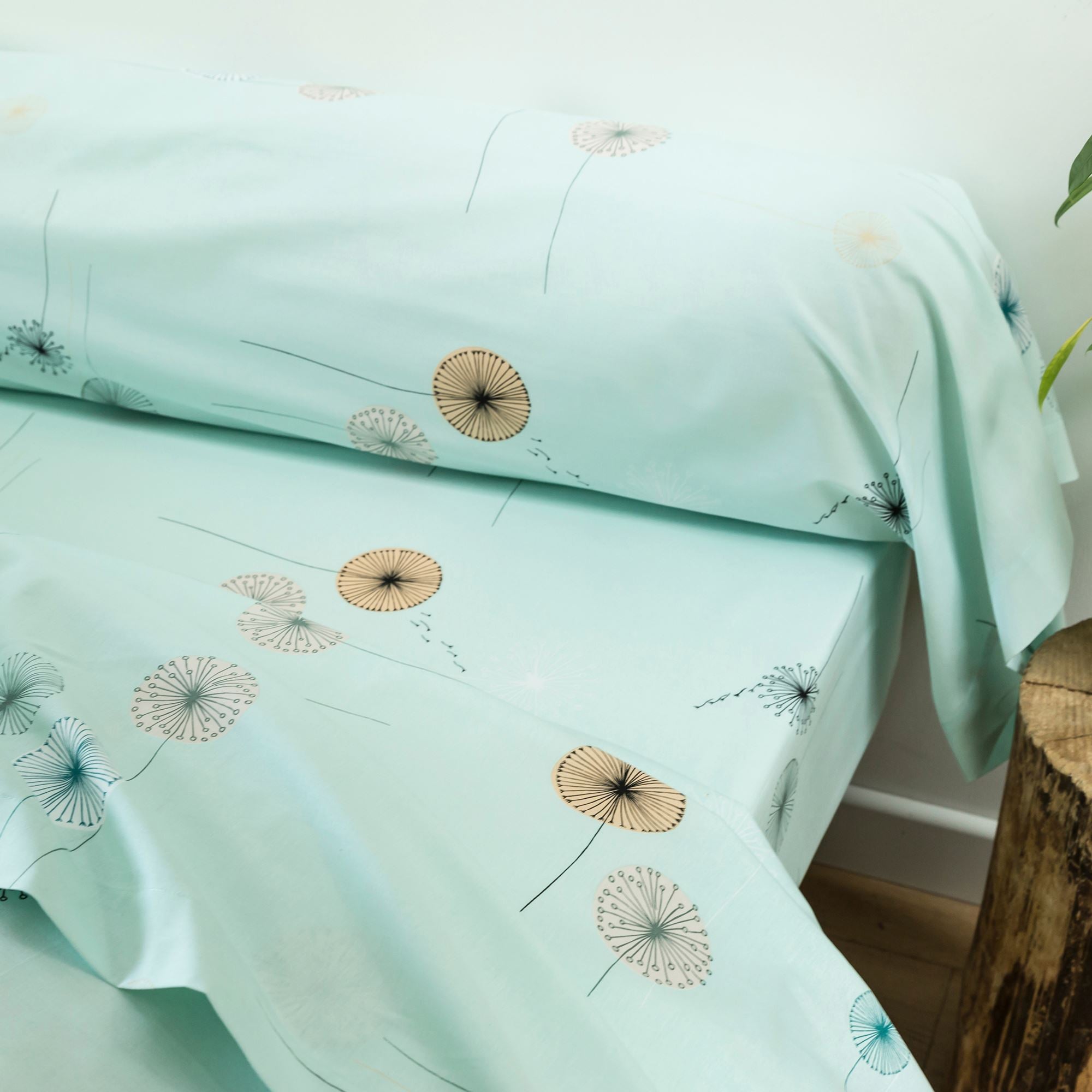 Drap-housse PISSENLIT 160x200x28 vert céladon en coton - 2