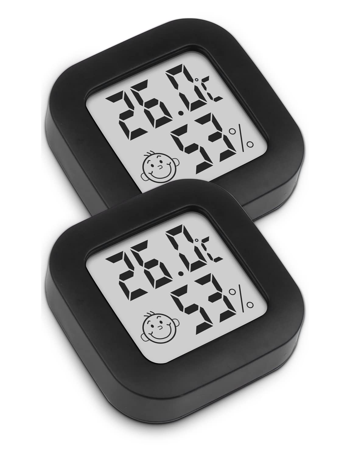 Zestaw 2 mini termometrów wewnętrznych LCD, monitor temperatury i wilgotności, z ikoną komfortowego powietrza - czarny