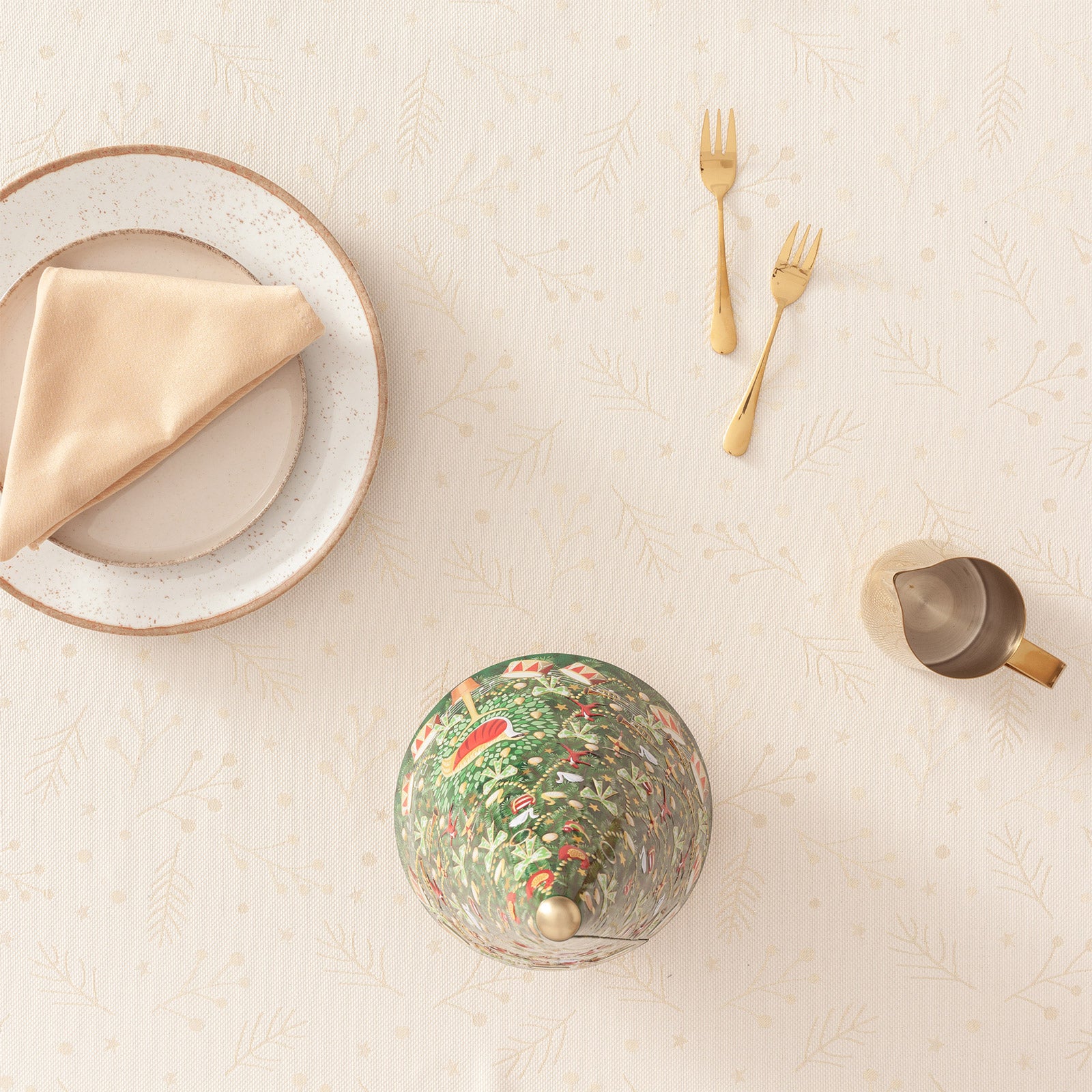 Tovaglia di Natale quadrata in cotone jacquard ecru 140x140 cm - Berrie - 3