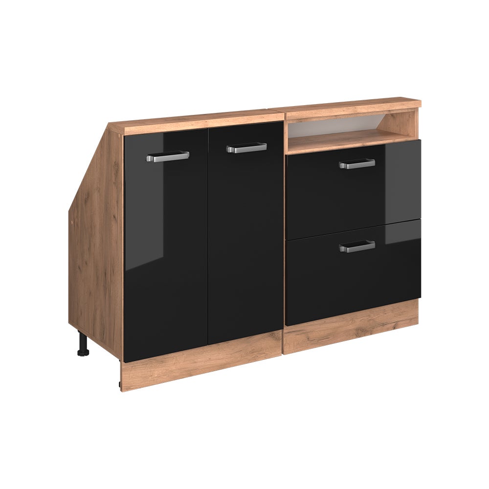 Vicco Szafka kuchenna na dach skośny R-Line, Czarny wysoki połysk, 120 cm Zestaw 2 sztuk