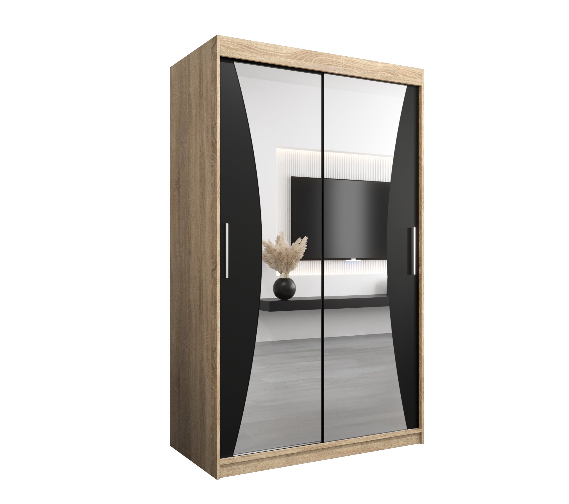 Szafa przesuwna garderoba MONACO 120 x 62 x 200 cm Sonoma + Czarny - Abiks Meble