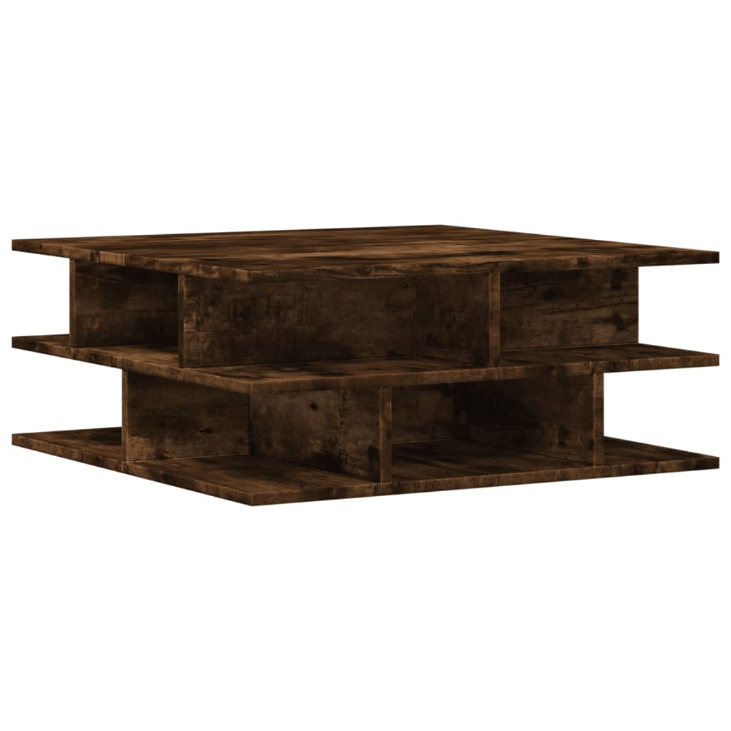 VidaXL Tavolino Da Salotto Con Piano Sollevabile - Legno Multistrato Rovere Fumo - 79x49x41cm - Contenitore Portaoggetti Nascosto - 4