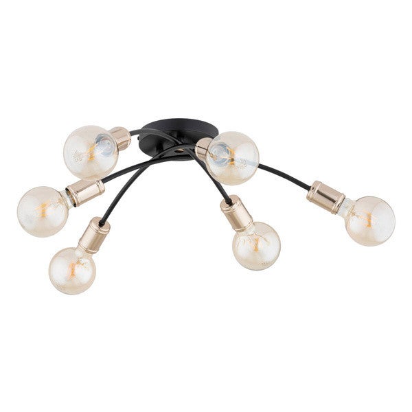 Lampa sufitowa wisząca Lensi czarna-stare złoto 6xE27x15W industrialna wym: 15 x 55 x 55 cm metal Alfa