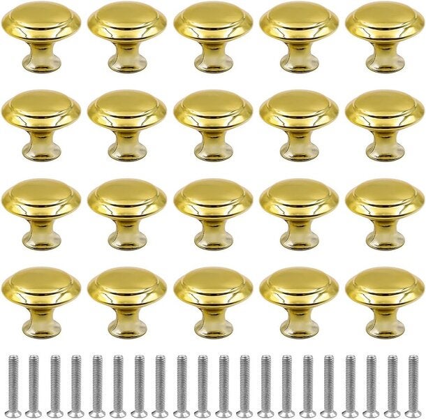 Set de 20 de mânere rotunde aurii de 30 mm, mânere rezistente pentru uși de sertar și mobilier cu șuruburi 20buc