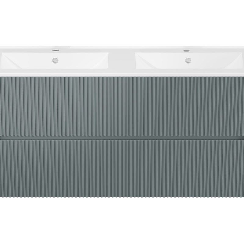 Szafka łazienkowa wisząca z umywalką wpuszczaną w blat - Ryflowany szary - 120 cm - PAVANI