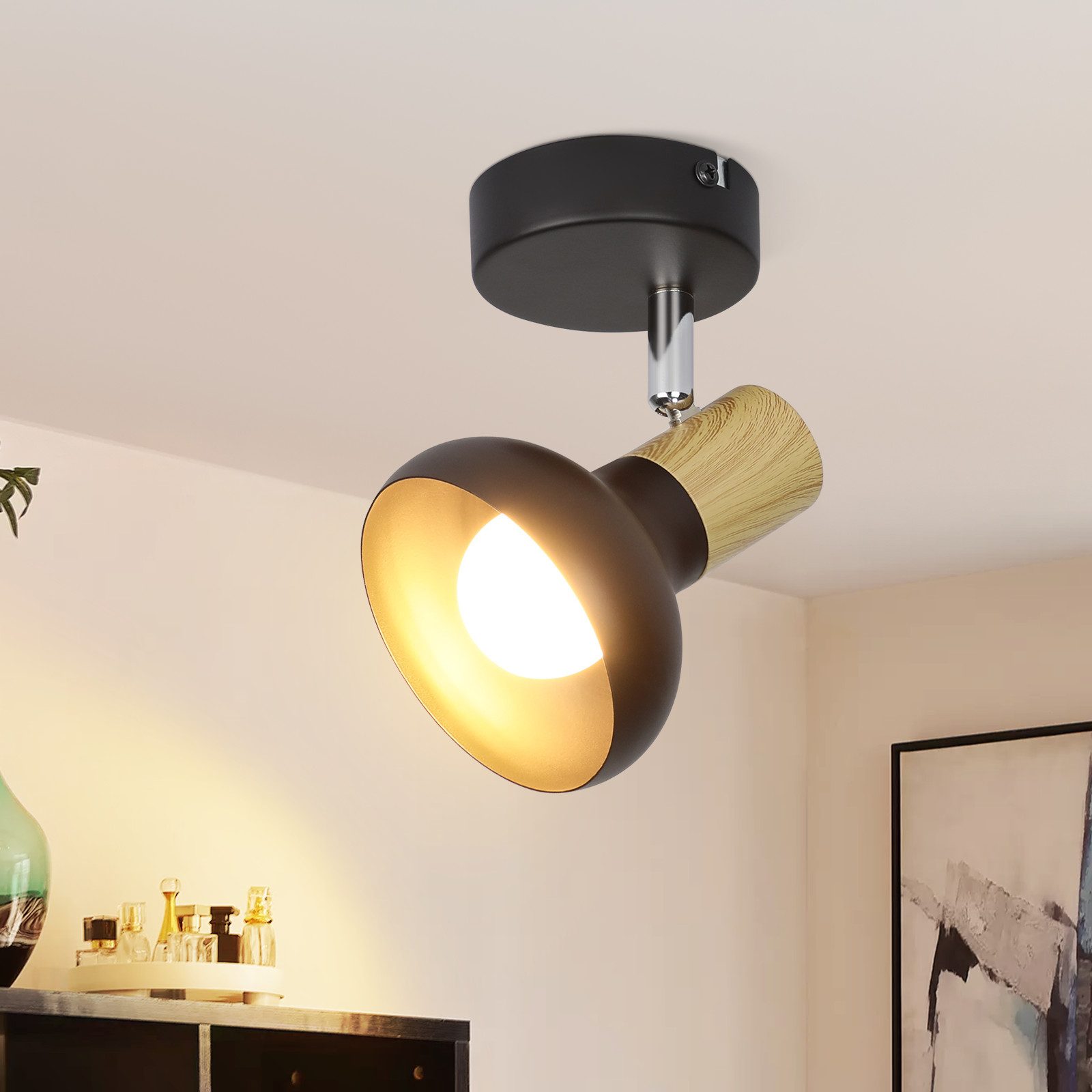 ZMH Reflektor sufitowy Vintage E14 z kloszem z żelaza w stylu industrialnym, obrotowy reflektor do sypialni, przedpokoju, salonu