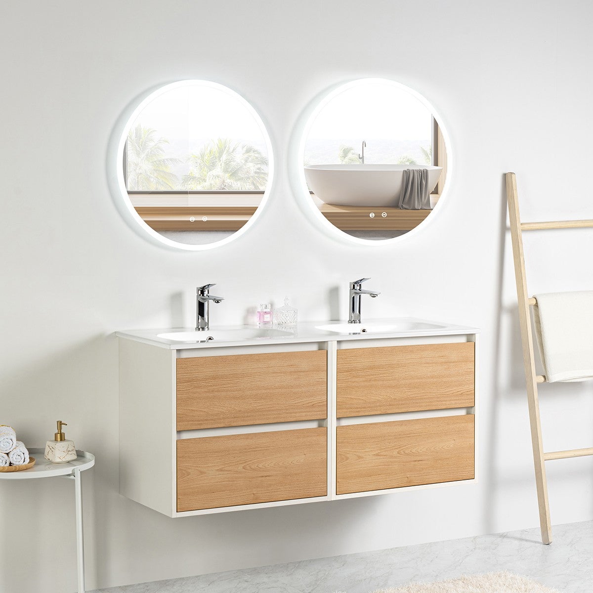 Meuble double Prémonté sous vasque Blanc/Bois 120Cm MITIS - 2