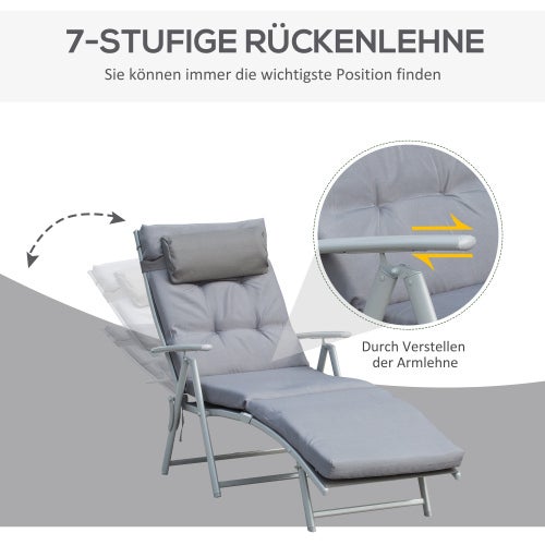 Chaise longue pliante de jardin et plage, dossier réglable 7 positions, métal gris avec coussin, 137x63,5x100,5 cm - 4