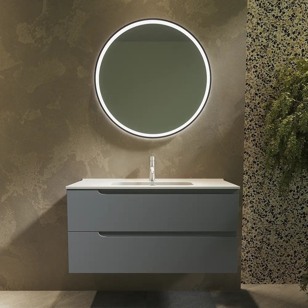 Mobile bagno sospeso 70 cm due cassetti color grigio opaco con lavabo | Moor - 7