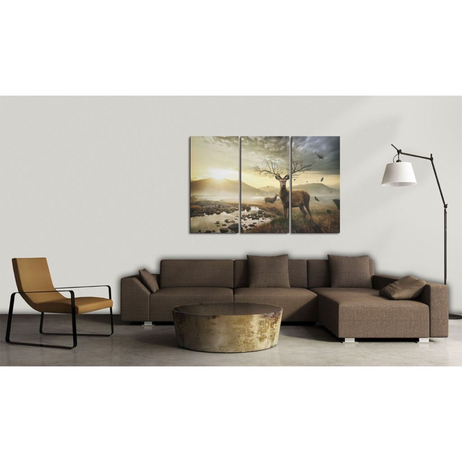 Tableau cerfs avec un bois - 60 x 40 cm - 2