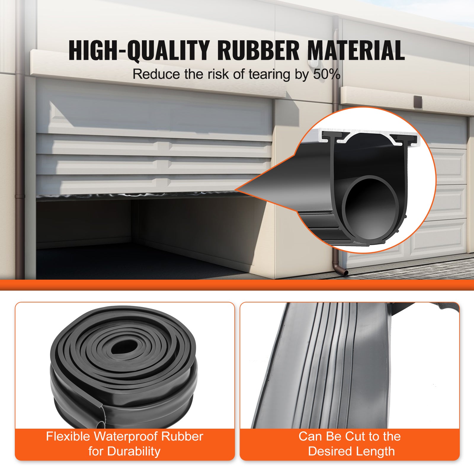 Joints de Porte SucceBuy de Garage 16 Pi, Caoutchouc Noir Forme U + Torique, Extrémités T 5/16