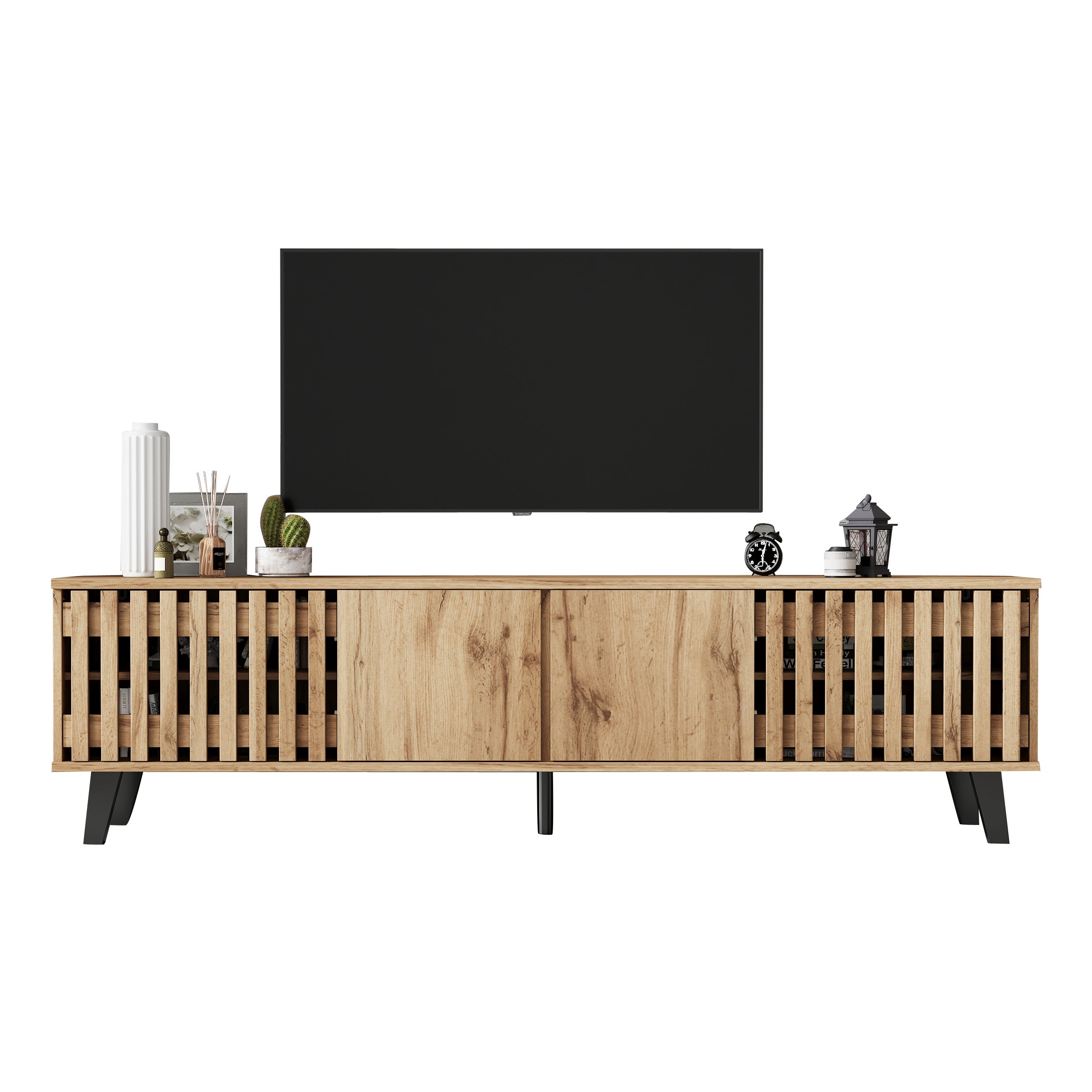 Meuble TV 180x40x55cm - avec 4 portes - Style scandinave - Naturel - 6