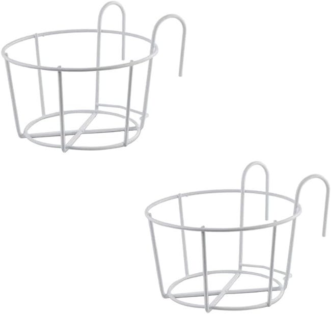 2-częściowy okrągły haczyk do kwiatów, okrągły uchwyt na doniczkę balkonową, metalowy uchwyt na doniczkę, wiszący uchwyt na doniczkę, biały