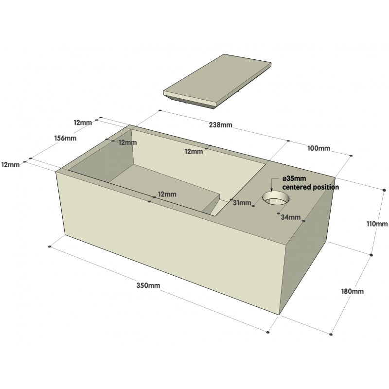 Lave-mains gain de place en solid surface Sacramento 35x18 cm - 4