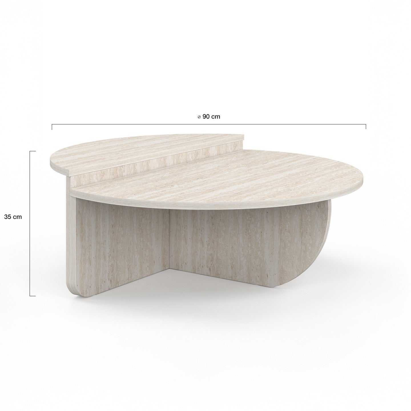 Lot de 2 tables basses rondes GUILIA 90 cm asymétriques effet travertin - 4