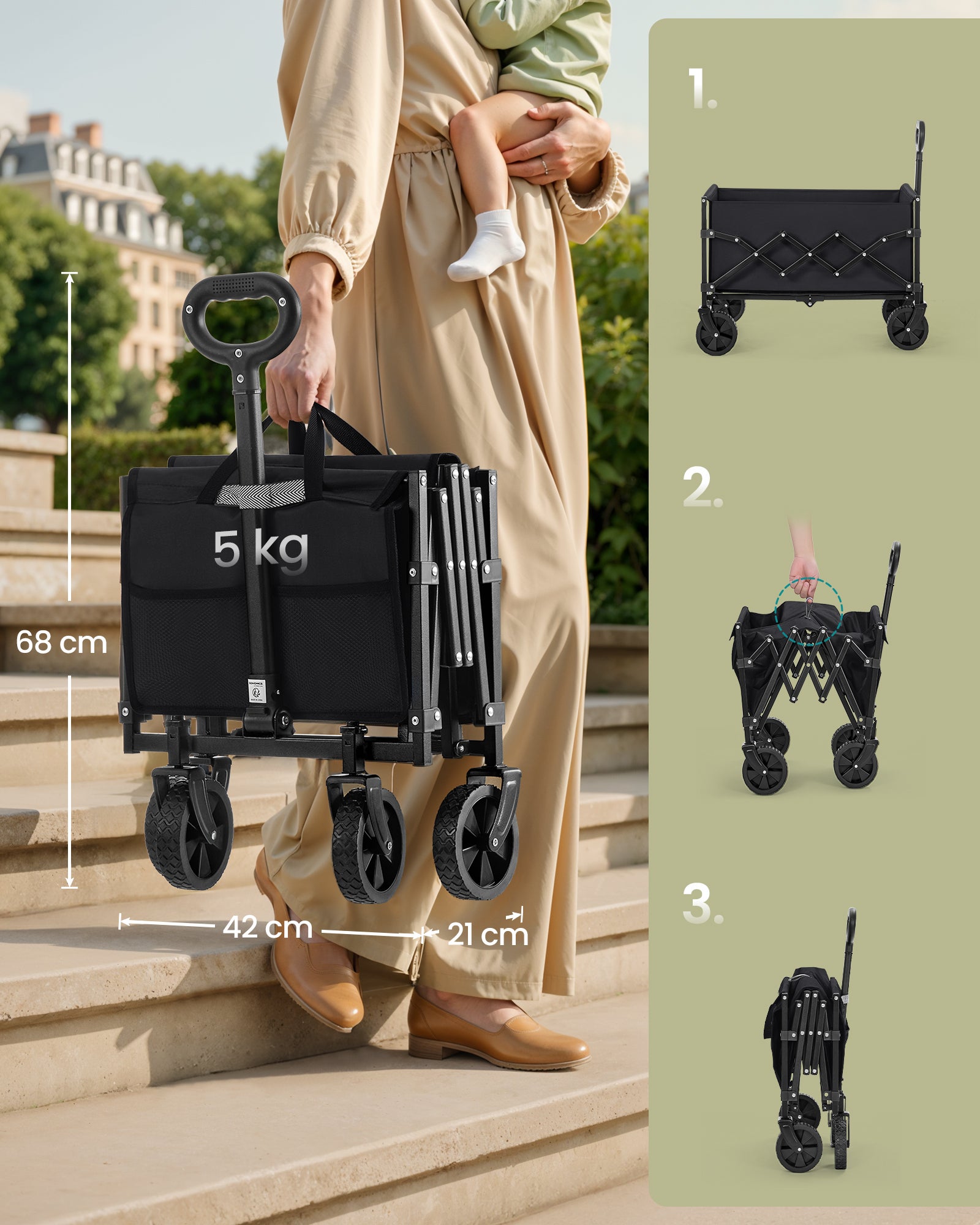 Chariot de Transport Pliable, avec Poignée, 4 Roues Renforcées dont 2 Roues Universelles, Charge 180 kg, Extérieur, Jardin, Noir d'Encre - 4