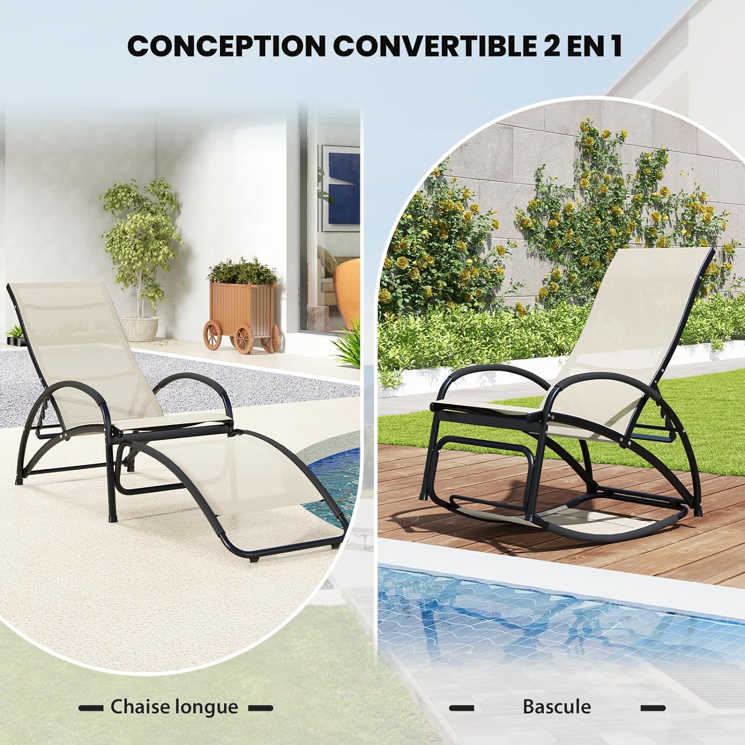 Sedia a Dondolo per Patio, Poltrona Reclinabile 2-in-1 con