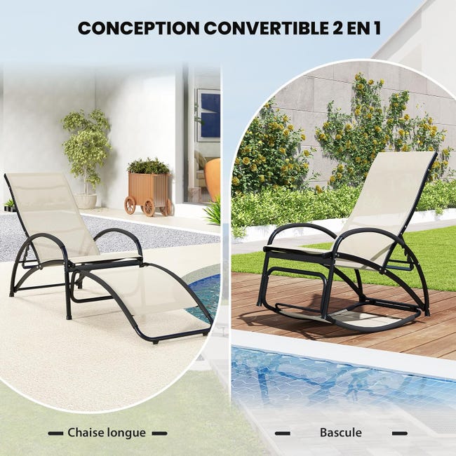 Sedia a Dondolo per Patio, Poltrona Reclinabile 2-in-1 con