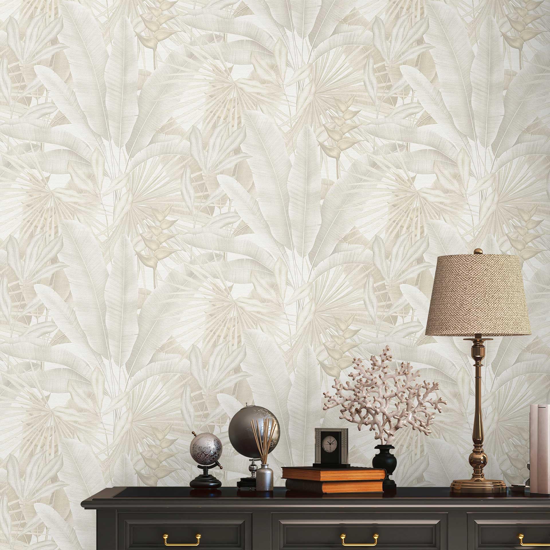 Papel Pintado Hojas Ave del Paraiso Beige Claro 396474 - 6