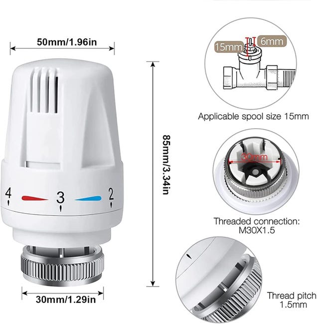 Cabezal Termostático Para Radiador Wengart WG4006 - Rosca M30x1.5, Ajuste De Temperatura 6-28°C, Compatible Con Sistemas De Calefacción Domésticos