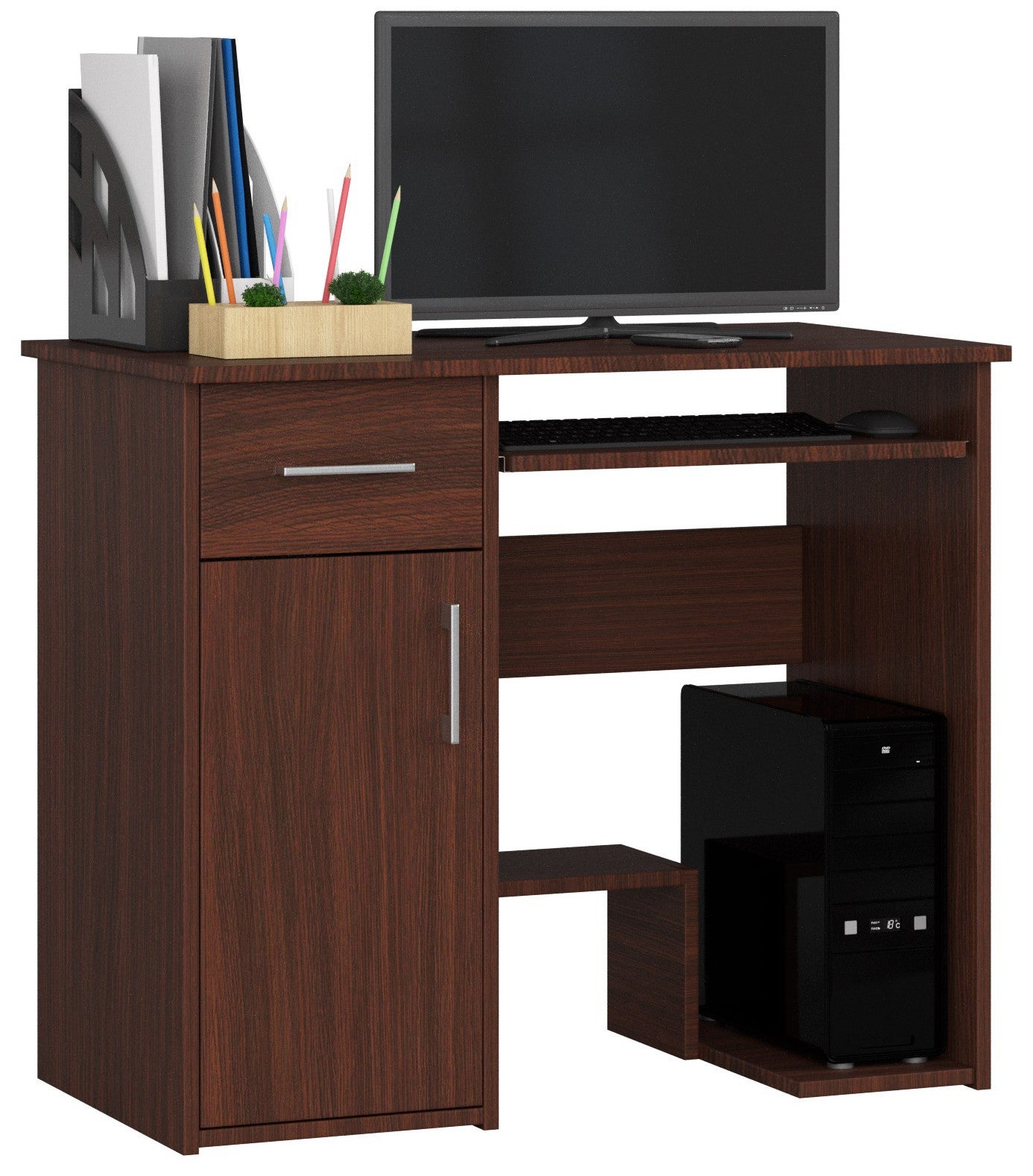 Biurko komputerowe AKORD JAY Wenge 90 cm 1 drzwi 1 szuflada kolor Wenge mat 3 półki 90x50x74 cm