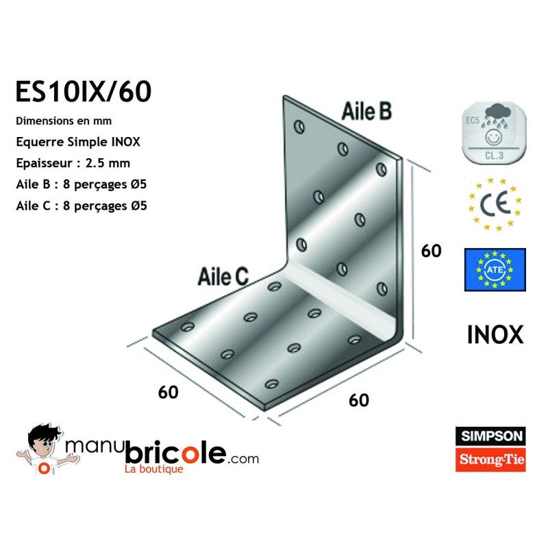 Equerre Simple INOX 60x60x60x2,5mm - SIMPSON - 4