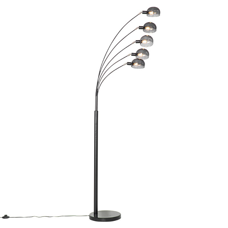 Designerska lampa podłogowa czarna z dymionym szkłem 5-światłowa - Sixties Marmo