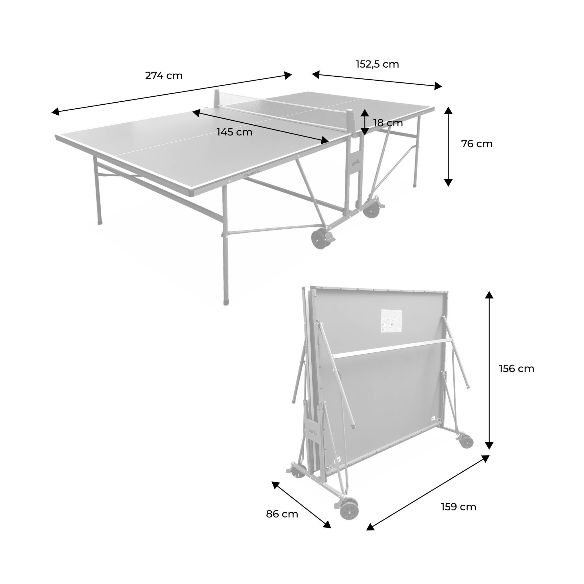 Table de ping pong INDOOR gris - table pliable avec 2 raquettes et 3 balles. pour utilisation intérieure. sport tennis - 4