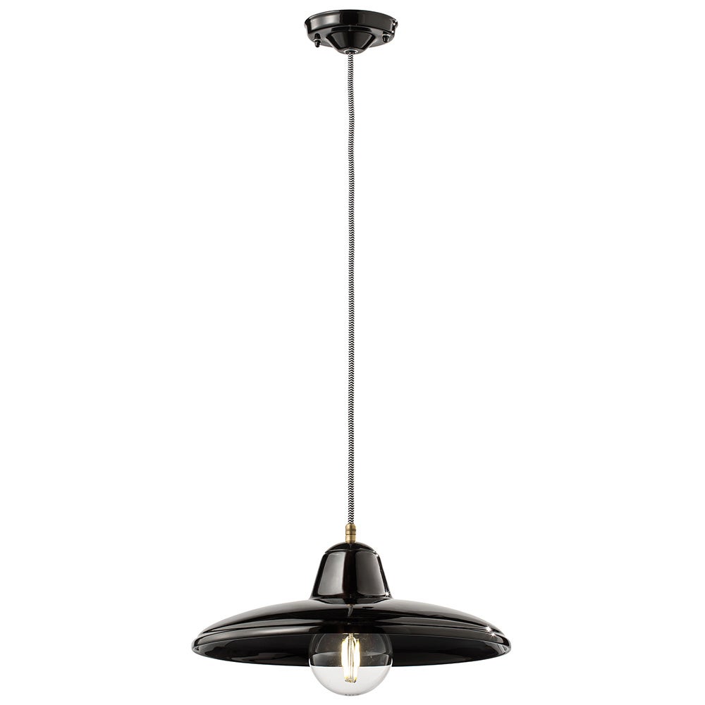 Suspension Vintage Ferroluce Céramique Noire - 1 X E27 - Fait Main